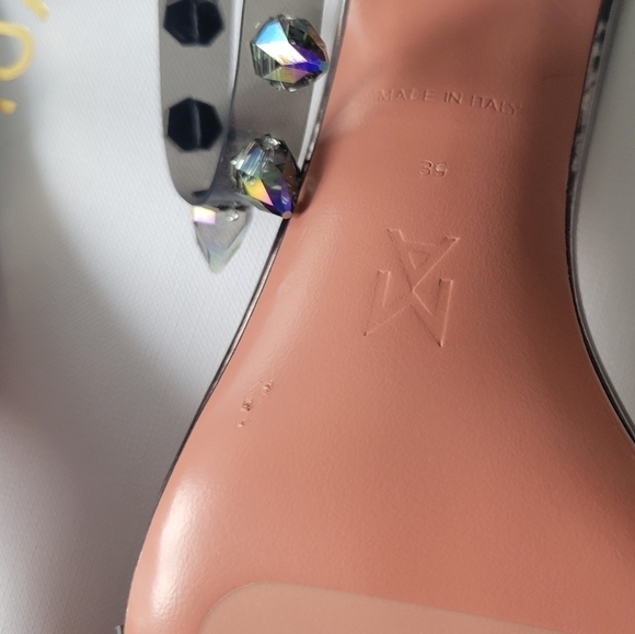 Amina Muaddi Julia Glass Crystal-Spike Clear Sandals Size 9B Dark Grey - Picture 10 of 13